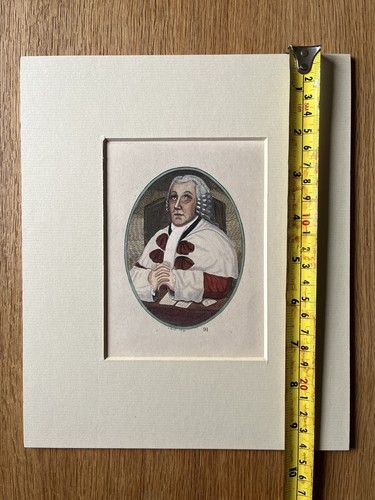 fig 4. An oval hand-coloured portrait etching of Sir William Nairne in full legal robes and wig, presented within a textured cream window mount.