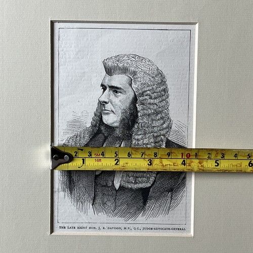 fig 3. An 1871 monochrome wood engraving portrait of a gentleman in a ceremonial judicial wig and coat, mounted in cream card.