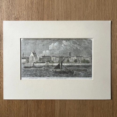 ‘General View of the Temple from the River; Middle Temple Library’ - 1861 Victorian Wood Engraving