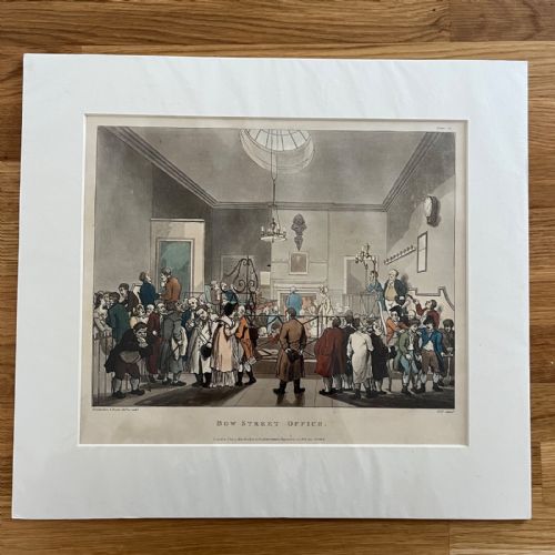 ‘Bow Street Office’ by Rowlandson & Pugin - Ackermann Microcosm of London - 1808 Hand-coloured Aquatint