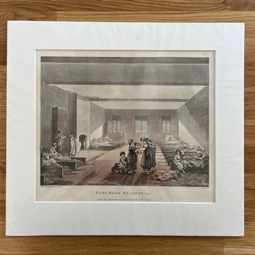‘Pass-room Bridewell’ by Rowlandson & Pugin - Ackermann Microcosm of London - 1808 Hand-coloured Aquatint