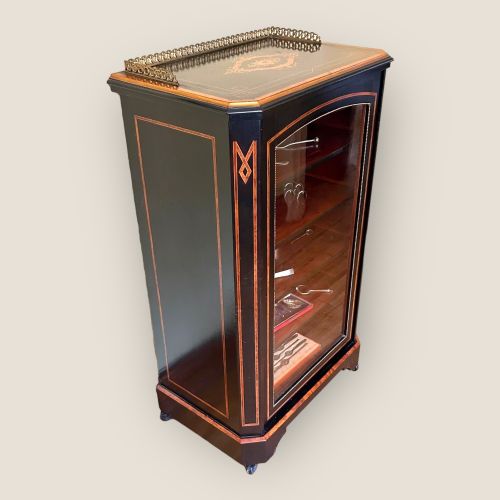 Victorian Ebonised & Walnut Inlaid Music Cabinet