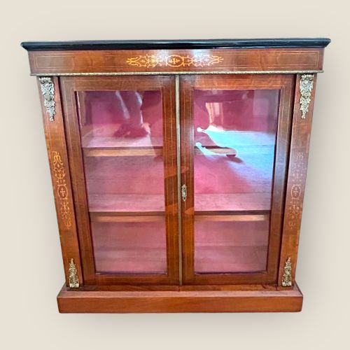 Victorian Walnut & Brass Inlaid Two Door Pier Cabinet