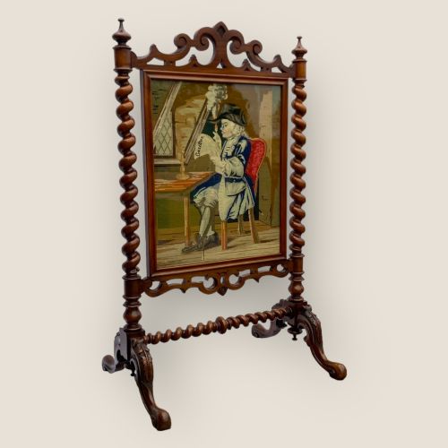 Victorian Walnut Tapestry Fire Screen