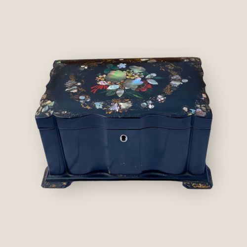 Victorian Papier Mache Tea Caddy with Mother of Pearl