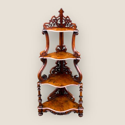 Victorian Burr Walnut Corner Whatnot