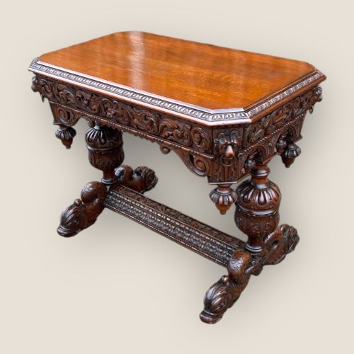 Victorian Dolphin Carved Oak Centre Table