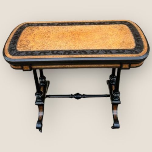 fig 1. Antique Victorian Aesthetic Movement Ebonised Brass & Amboyna Card Side Table