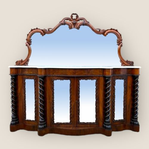Victorian Walnut Mirror Backed Serpentine Credenza