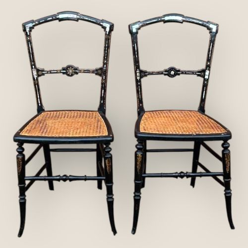 Antique Mother of Pearl Inlaid Ebonised Bedroom Chairs