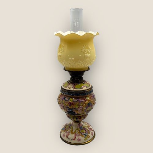 Late 19th Century Brass and Porcelain Oil Lamp by Fischer J Budapest