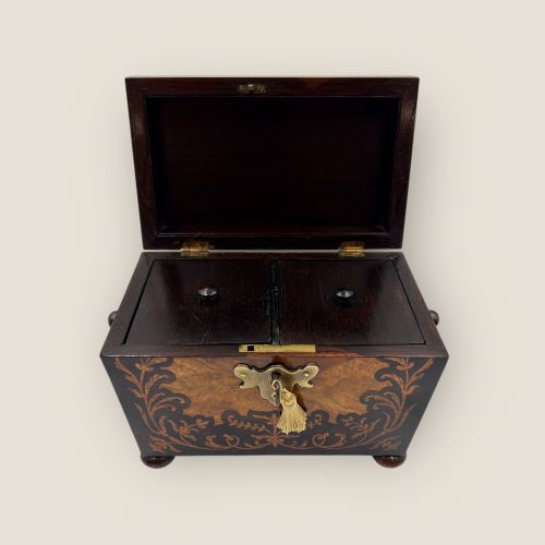 ANTIQUE REGENCY ROSEWOOD AND MARQUETRY TEA CADDY - ADDITIONAL PHOTO 7