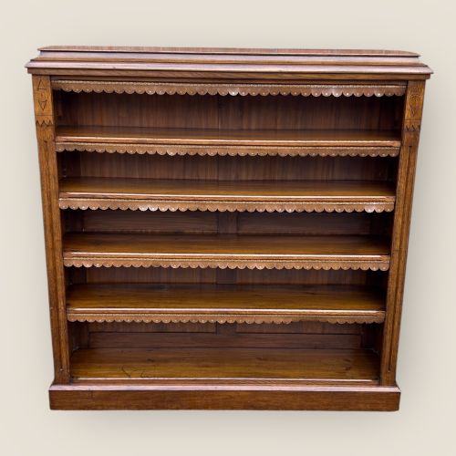 LARGE LATE VICTORIAN GOLDEN OAK OPEN BOOKCASE