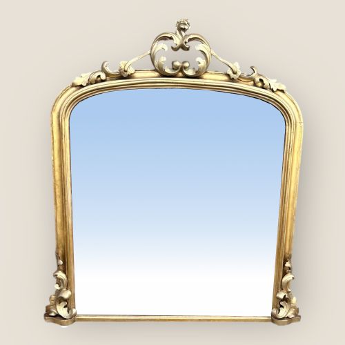 LARGE VICTORIAN GILT CARVED OVERMANTLE MIRROR