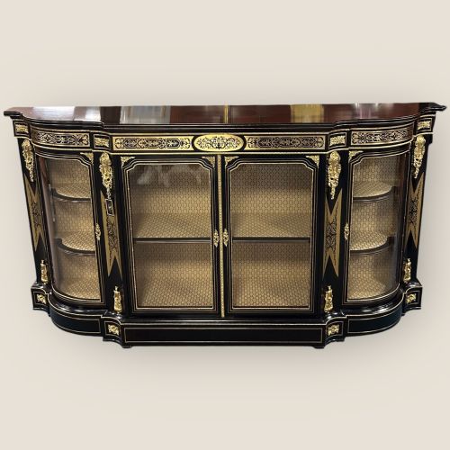 VICTORIAN EBONISED SERPENTINE BOULLE CREDENZA