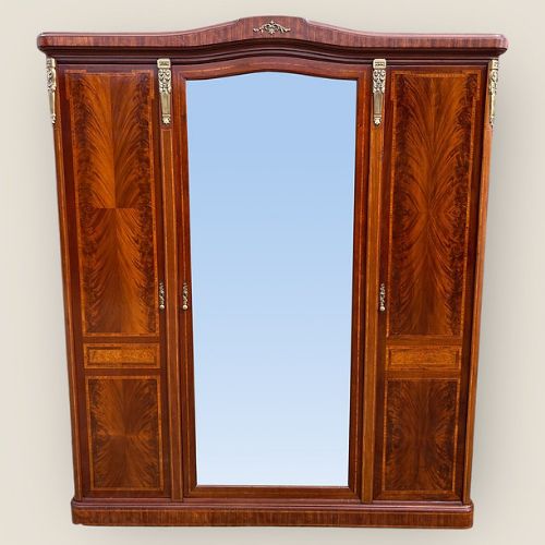 Antique French Flame Mahogany 3 Door Wardrobe