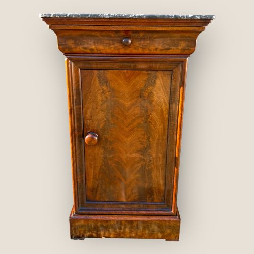 fig 1. Antique French Louis Philippe Style Mahogany & Marble Bedside Cabinet & Cupboard