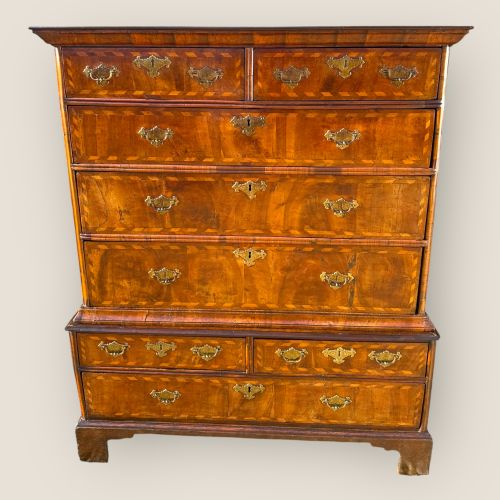 fig 1.
Antique Queen Anne Walnut Inlay Brass Handles Chest of 8 Drawers Storage Cabinet