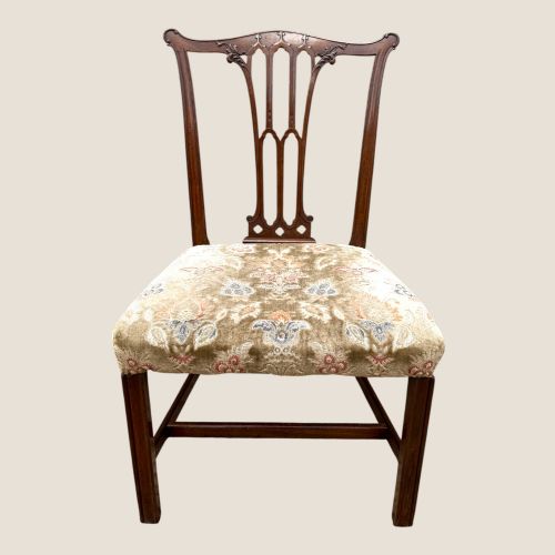 fig 1. Antique Georgian Chippendale Period Mahogany & Floral Upholstered Carved Chair