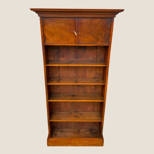 Antique Victorian Mahogany Open Bookcase with Two Cupboards & 4 Book Shelves