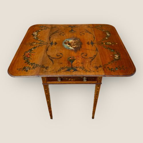 fig 2. Antique Georgian Pembroke Side Table, Mahogany, Hand Painted, Edwards & Roberts