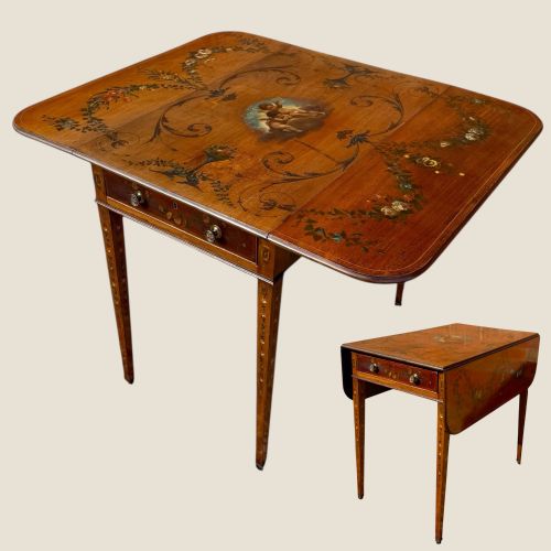 Antique Georgian Pembroke Side Table, Mahogany, Hand Painted, Edwards & Roberts
