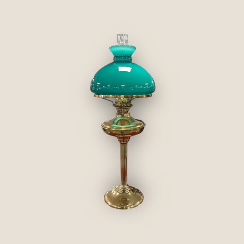 Antique Style Brass Oil Lamp with Glass Shade