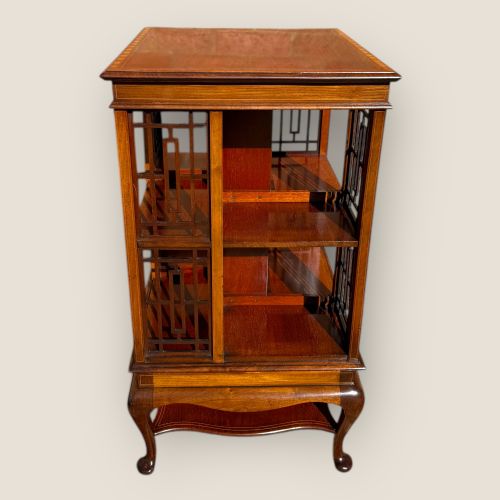 fig 1. Antique Edwardian Mahogany and Inlaid Revolving Bookcase