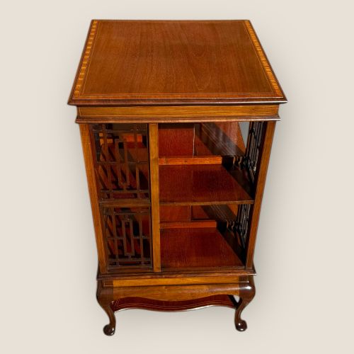 fig 2. Antique Edwardian Mahogany and Inlaid Revolving Bookcase