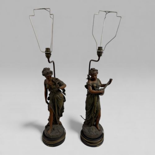 fig 1. Pair of Antique Spelter Figural Lamps in the Manner of Émile Bruchon