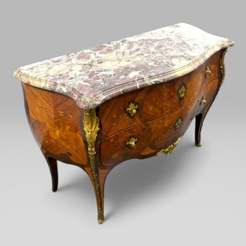 fig 2. Antique French Tulipwood & Rosewood Louis XV Style Marquetry Commode