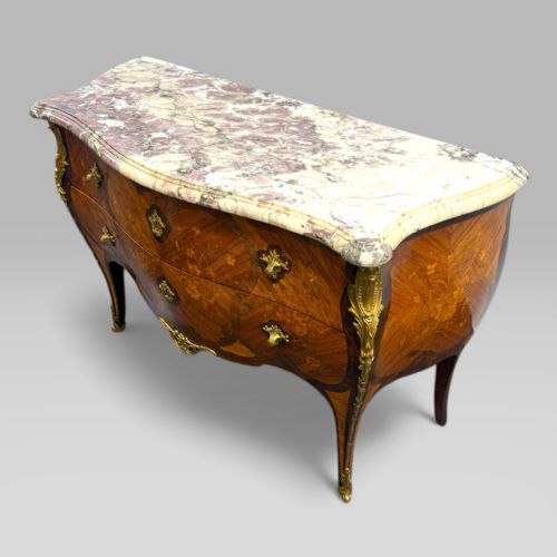 fig 4. Antique French Tulipwood & Rosewood Louis XV Style Marquetry Commode