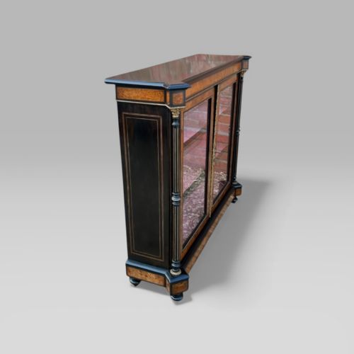 fig 1. Victorian Aesthetic Movement Amboyna & Ebonised Glass Double Door Pier Cabinet