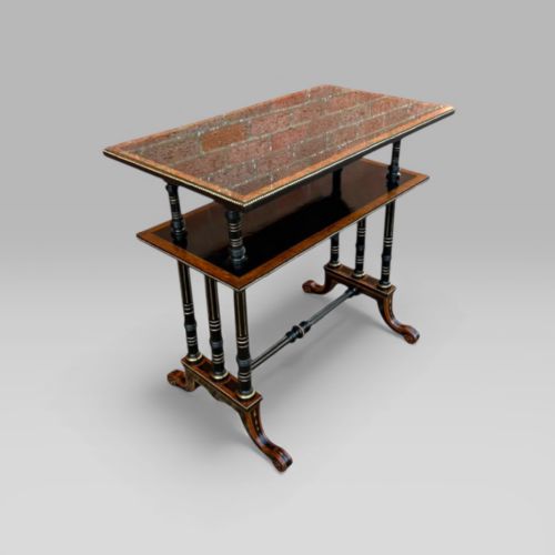fig 1. Victorian Aesthetic Movement Amboyna Ebonised & Brass Dumbwaiter Two Tier Table