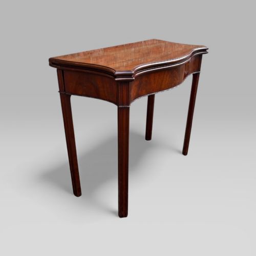 fig 1. Antique Georgian 1780 Mahogany Serpentine Fronted Card Table with Green Baize