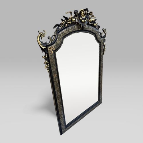fig 1. Antique Large French Napoleon III Ebonised & Gilt Carved Overmantle Wall Mirror