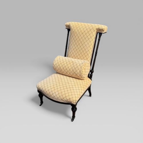 fig 1. Antique Victorian Ebonised & Fabric Aesthetic Movement Prayer Chair with Casters