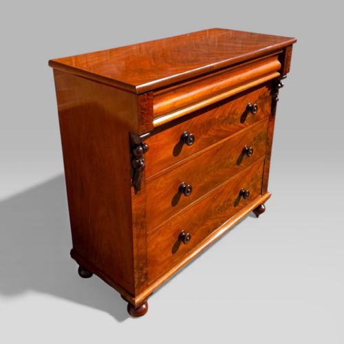 fig 2. Antique Scottish Victorian Flame Mahogany Chest of Drawers with Wooden Handles