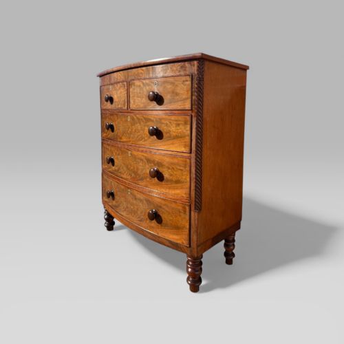 fig 2. Antique Victorian Mahogany Bow Front Chest of Drawers with Wooden Handles