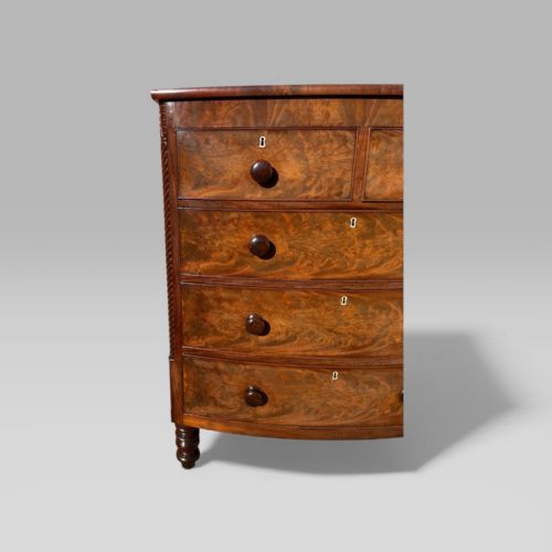fig 3. Antique Victorian Mahogany Bow Front Chest of Drawers with Wooden Handles