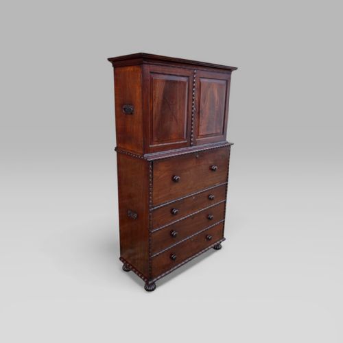 fig 1. Antique 19th Century Padouk Anglo-Indian Campaign Secretaire Chest & Cupboard
