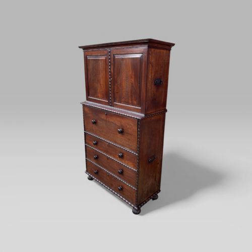 fig 2. Antique 19th Century Padouk Anglo-Indian Campaign Secretaire Chest & Cupboard