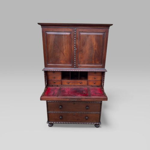 fig 3. Antique 19th Century Padouk Anglo-Indian Campaign Secretaire Chest & Cupboard