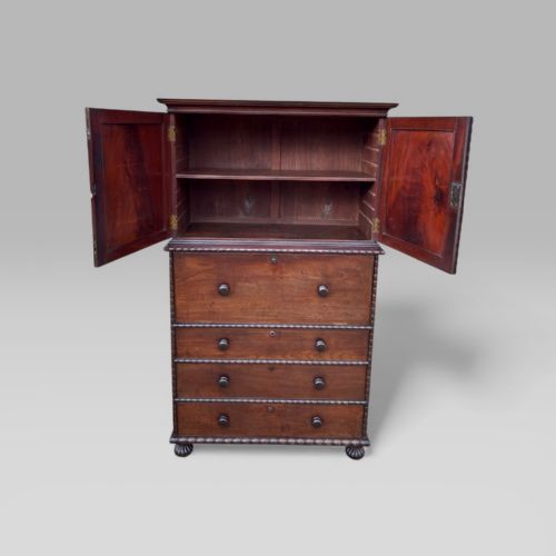 fig 6. Antique 19th Century Padouk Anglo-Indian Campaign Secretaire Chest & Cupboard