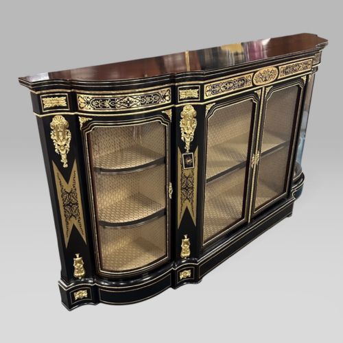 fig 1. Antique Victorian Ebonised & Brass Ormolu Serpentine Boulle Credenza Sideboard