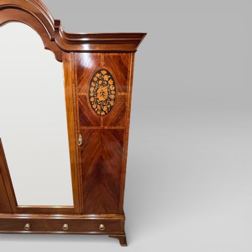 fig 3. Antique Edwardian Mahogany Three-Door Marquetry Inlaid Wardrobe with Mirror