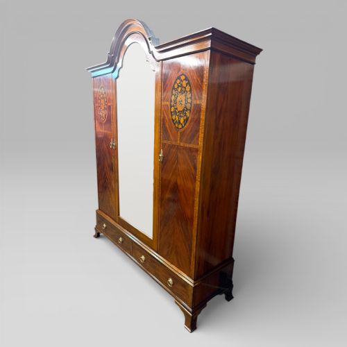 fig 4. Antique Edwardian Mahogany Three-Door Marquetry Inlaid Wardrobe with Mirror