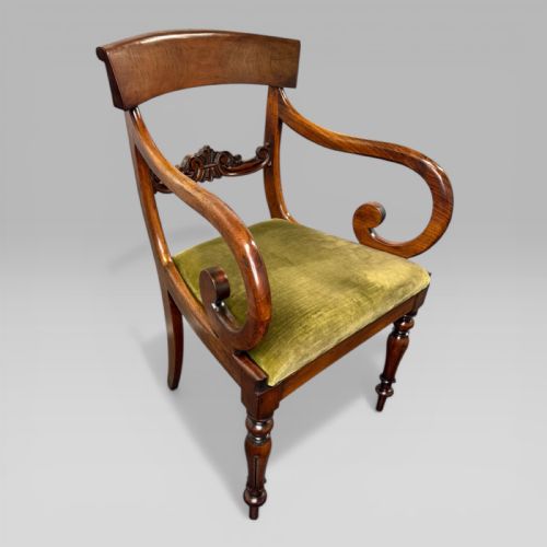 fig 2. Antique William IV Mahogany Elbow Chair with Green Upholstered Seat