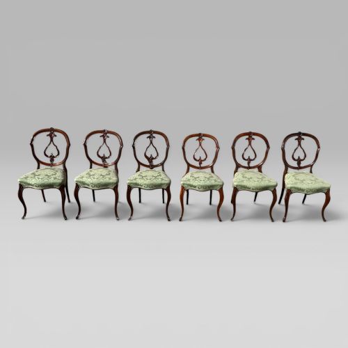 fig 1. Antique Victorian Rosewood Balloon Back Dining Chairs, Set of 6