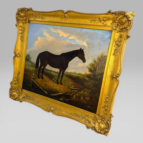 fig 2. Antique 19th Century British School Oil Painting Horse Study Gilt Frame